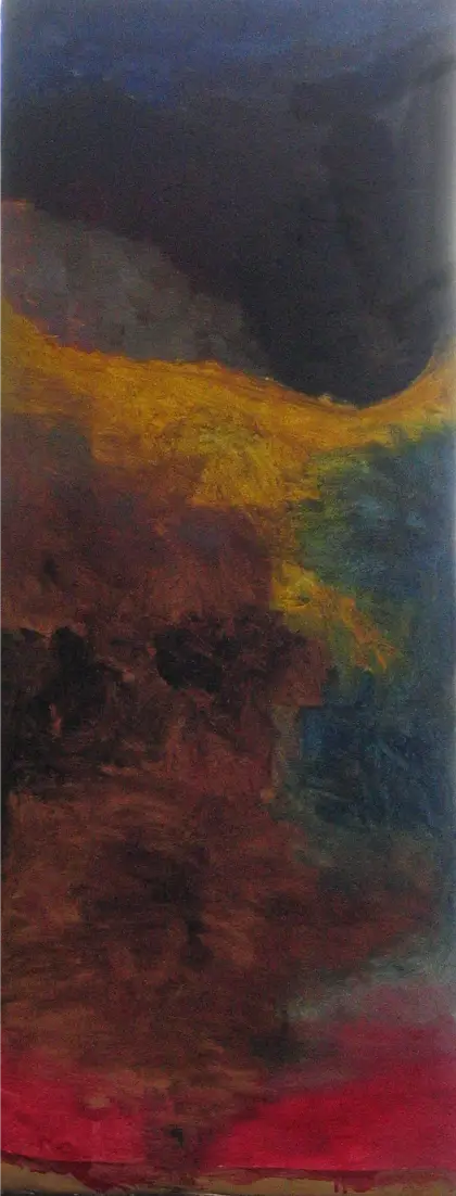Paintings — Large gestural abstraction, dark with veins of gold and blue