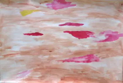 Paintings — Pink and magenta marks across a warm wash