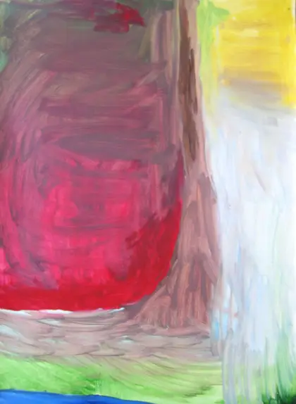 Paintings — A deep red form, yellow at one edge