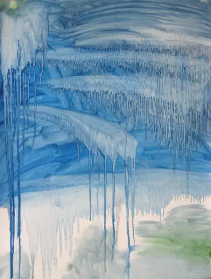 Paintings — Dense blue drips, almost a frozen cascade